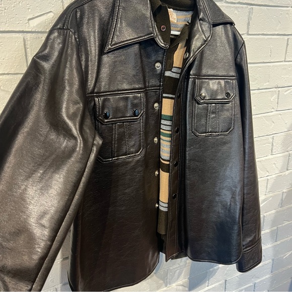 Vintage 70s Alfie California Brown Faux Leather Shacket and Sweater Set Mens L - Picture 5 of 14